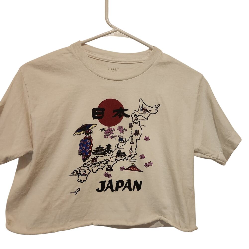 J. Galt White Cotton Short Sleeve Brandy Japan Graphic Tee Crop Top One Size - Picture 1 of 5